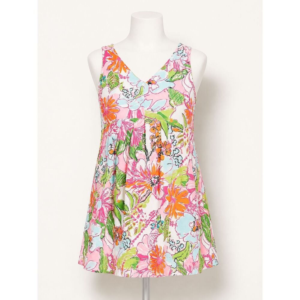 Lilly Pulitzer Nosie Posie V-Neck Tunic Tank XS NWT | Floral Rayon | Back Zip